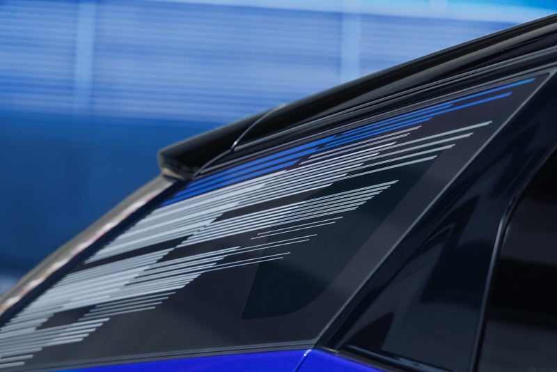 Close-up of the Modern Pattern on the 2026 OPTIQ-V Rear Quarter Glass | Schwan Cadillac in Mandan ND
